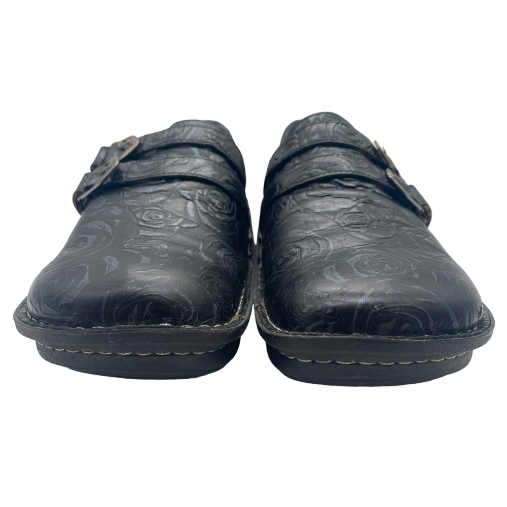 Alegria Alli Black Leather Floral Slide On Slip Resistant Comfort Nurse Clog - Picture 7 of 16